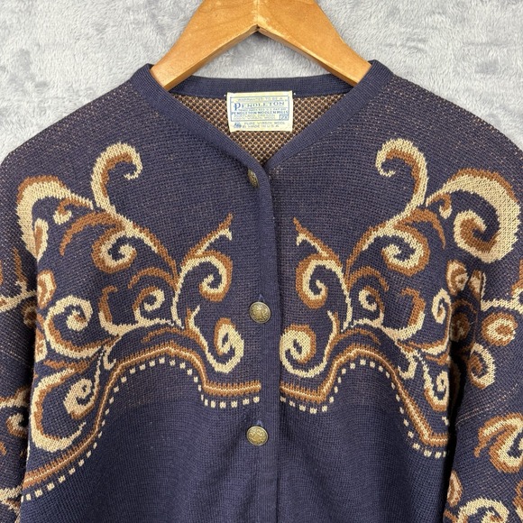 Vtg Pendleton Womens Cardigan sweater Blue Wool 2X Old Money Quiet Luxury - Picture 2 of 7